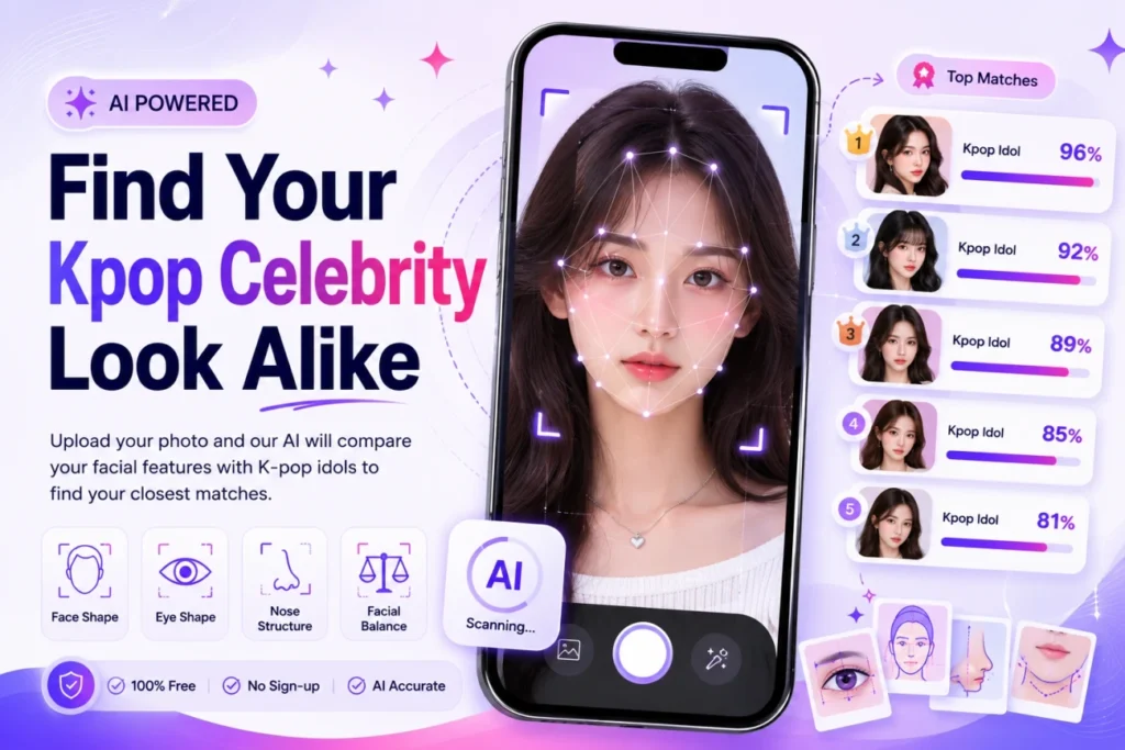 Person uploading a selfie to an AI kpop idol look alike face matching tool