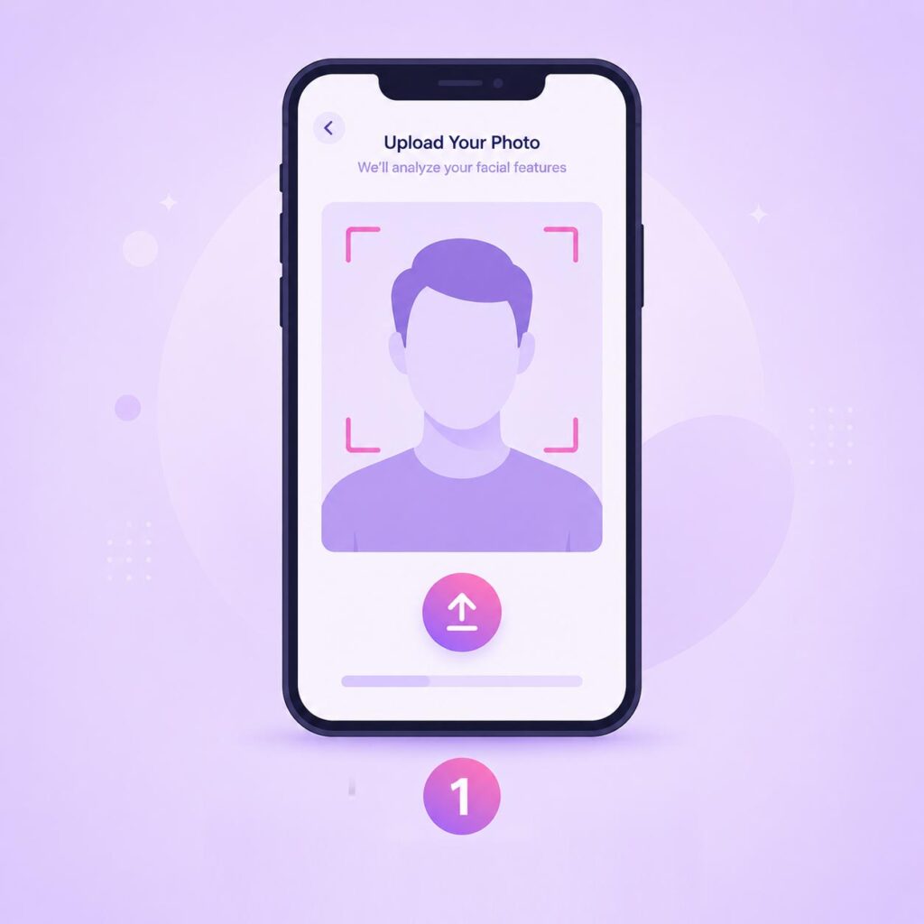 Step 1 of celebrity look-alike finder - uploading a clear front-facing photo from phone camera or gallery